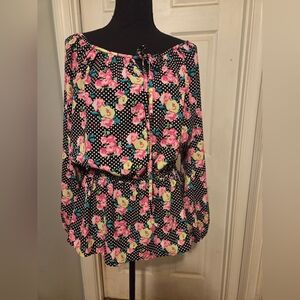 Betsey Johnson Black Floral Blouse
